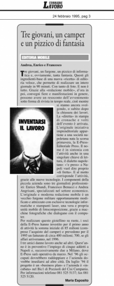 L'inizio dell'avventura E-Press raccontata dal Corriere della Sera nel supplemento Corriere Lavoro, febbraio 1995