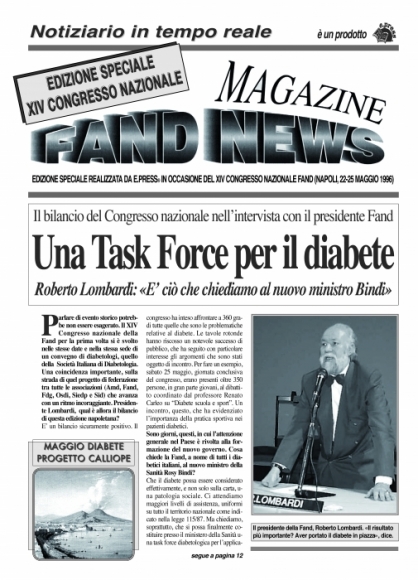 Maggio 1996, congresso nazionale dei Diabetologi della FAND. Anche  loro scelgono il giornale in tempo reale